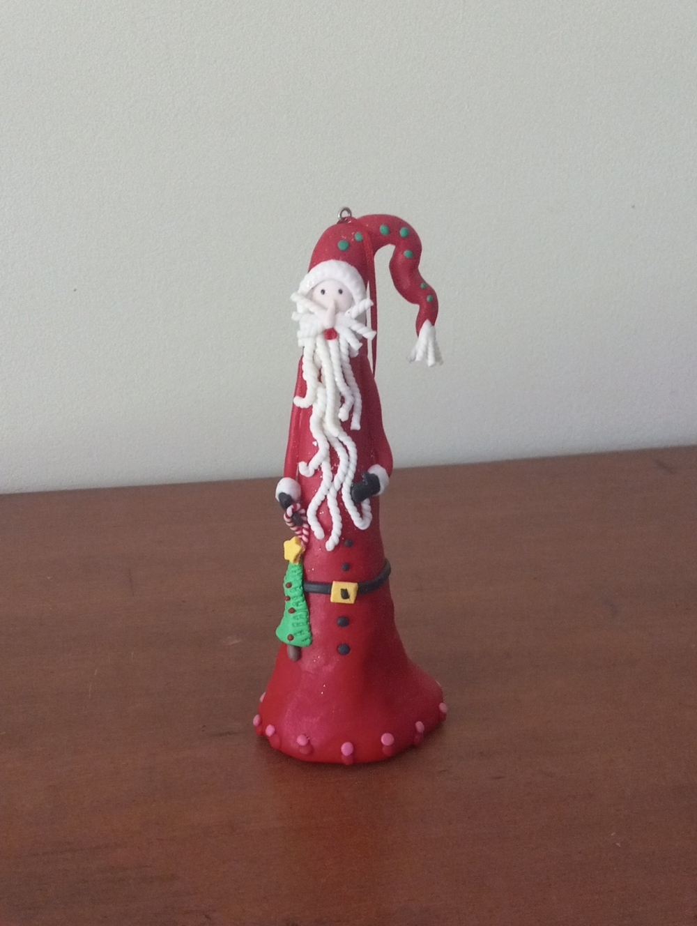 Whimsical Polymer Clay Tall Skinny Cone Santa Figurine Ornament